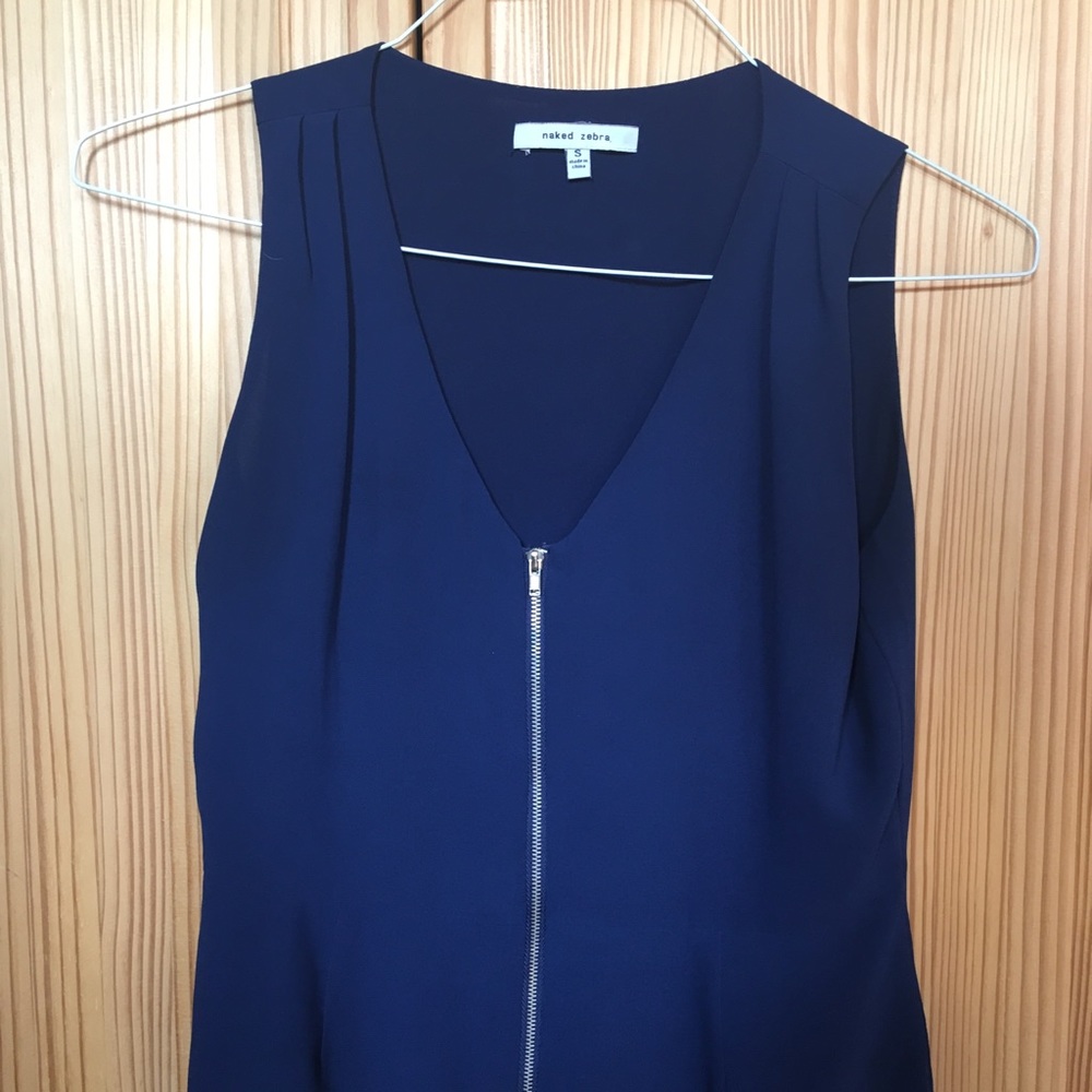 Navy peplum blouse, zipper detail - great for work